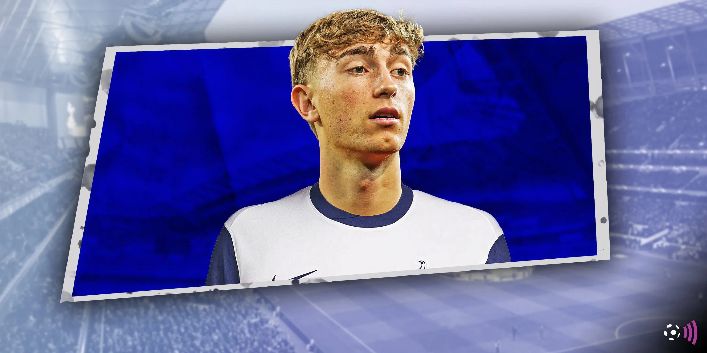 Hình ảnh Dean Huijsen trong màu áo Bournemouth bên cạnh logo Tottenham, biểu thị sự quan tâm chuyển nhượng của Spurs dành cho hậu vệ này.
