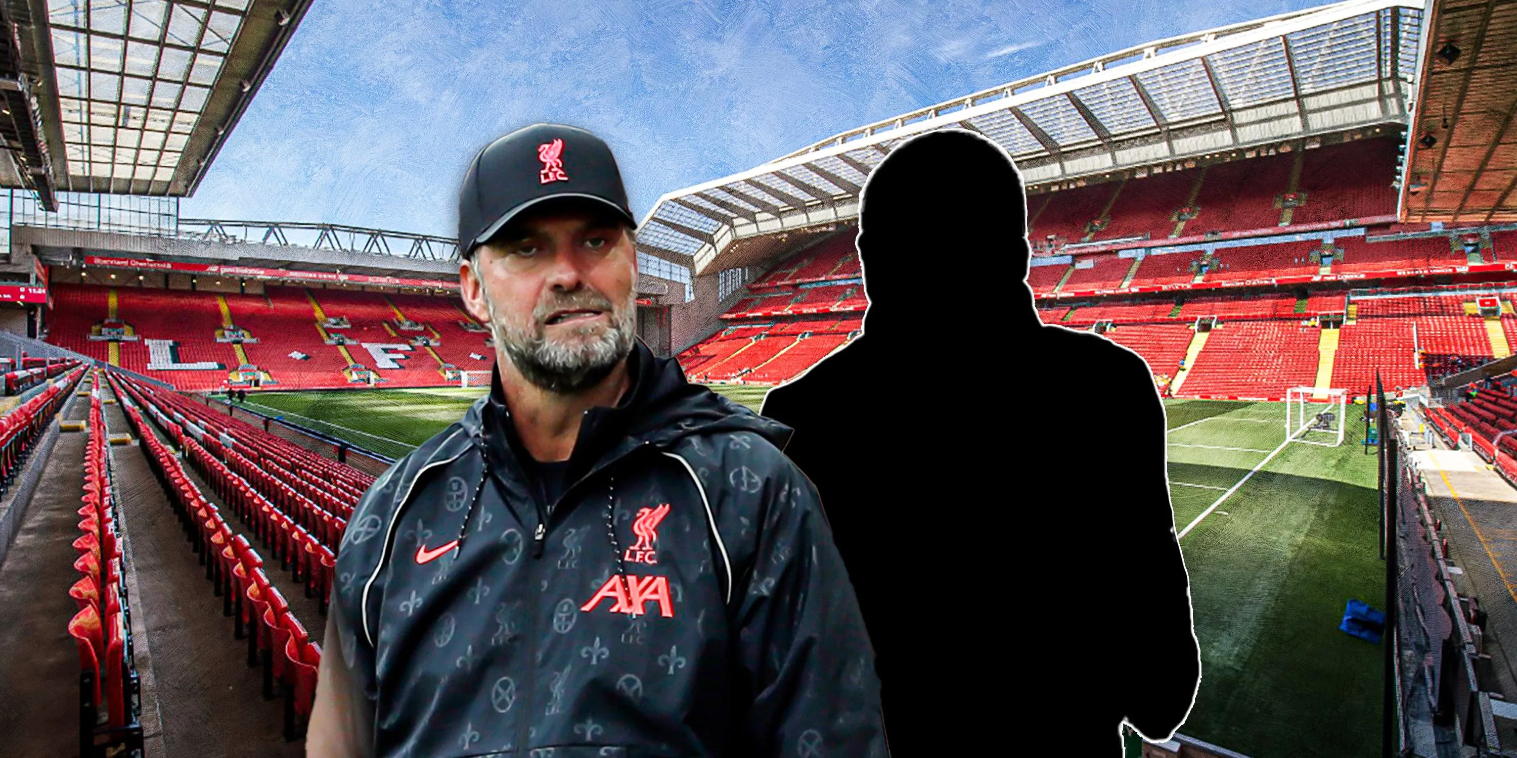 HLV Jurgen Klopp với hình bóng Ousmane Dembele trên sân Anfield