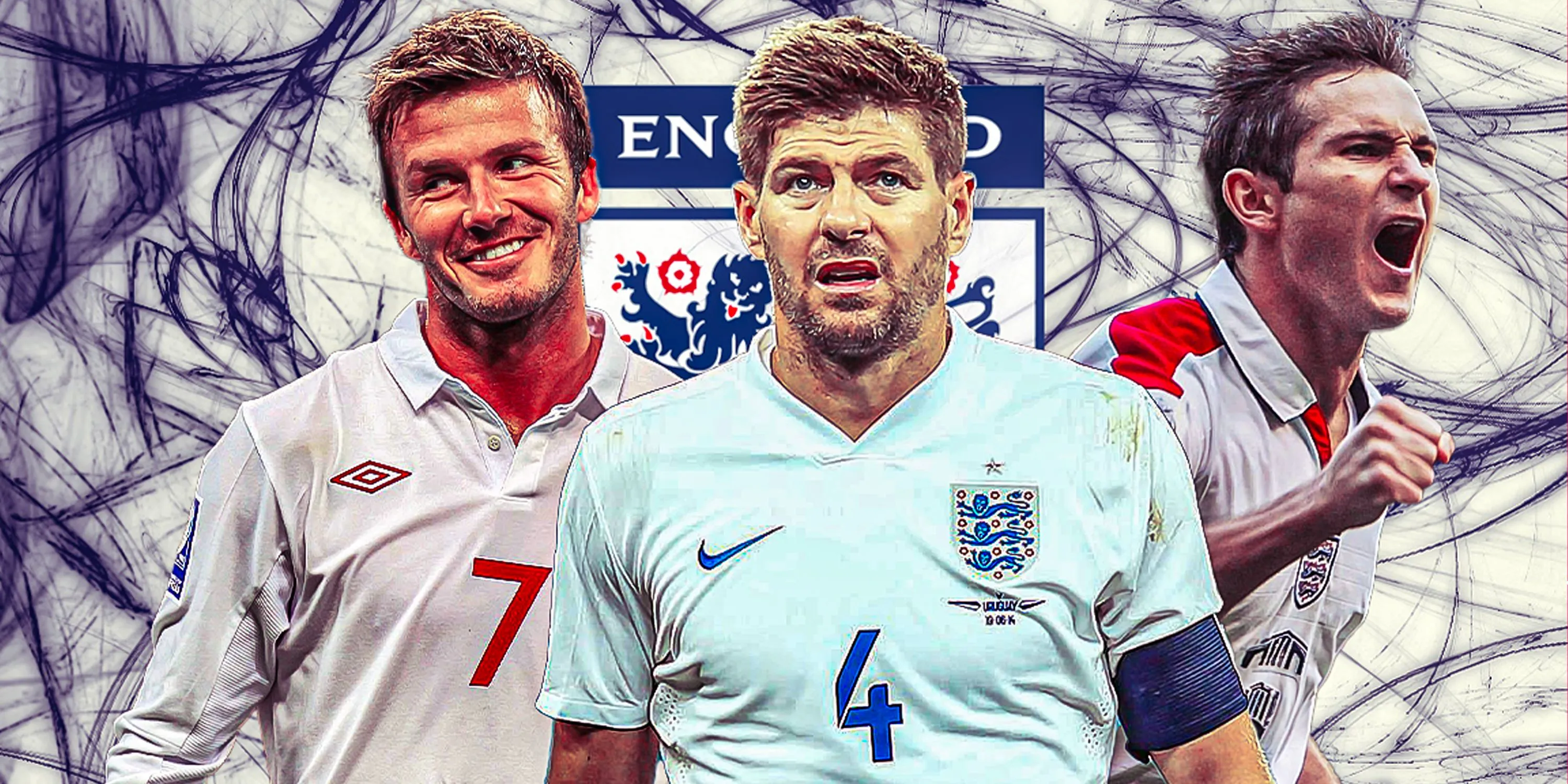 Steven Gerrard, David Beckham và Frank Lampard trong màu áo đội tuyển Anh