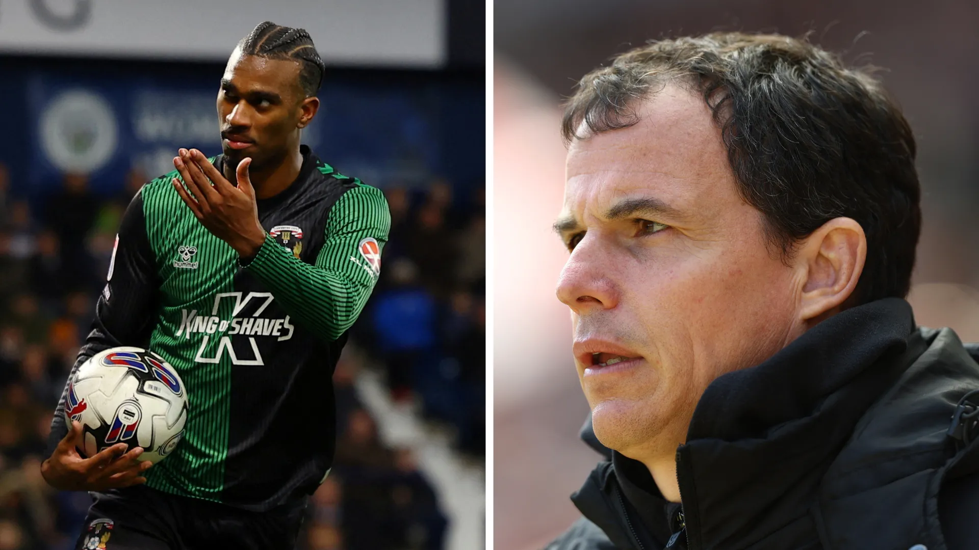 Tiền đạo Haji Wright của Coventry City và HLV Regis Le Bris của Sunderland đối đầu trong trận play-off Championship căng thẳng