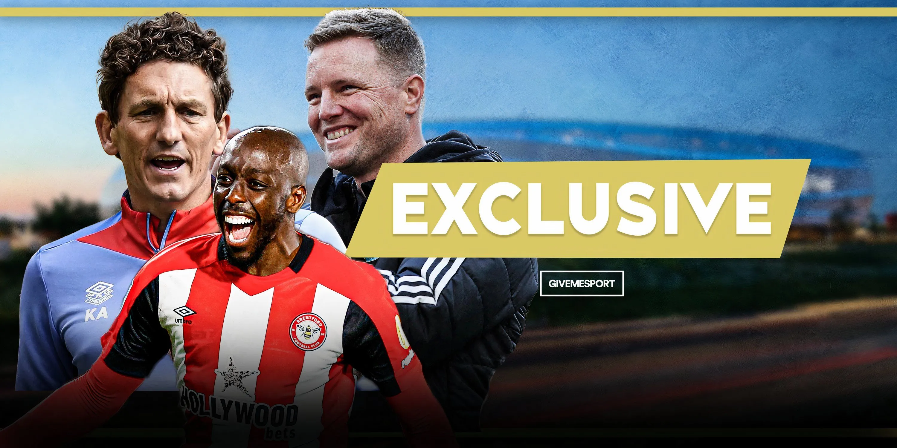 HLV Keith Andrews của Brentford, tiền đạo Yoane Wissa và HLV Eddie Howe của Newcastle United